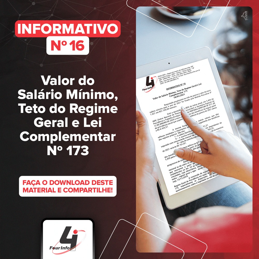 Informativo 16 - Valor do Salário Mínimo, Teto do Regime Geral e Lei Complementar 173